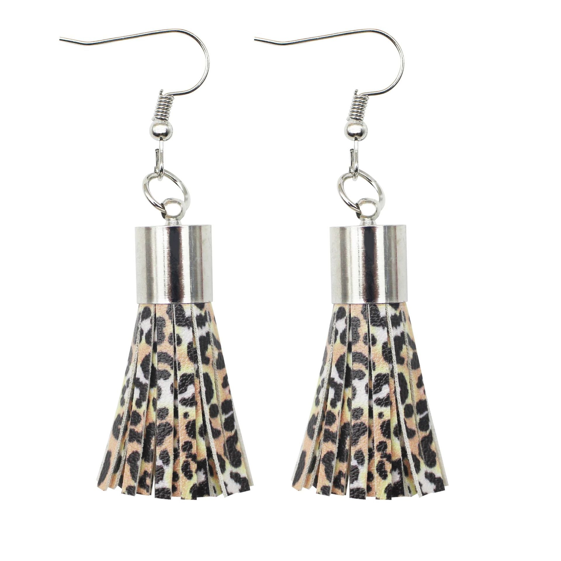 Wholesale Leopard Spot Leather Tassel PU Earrings